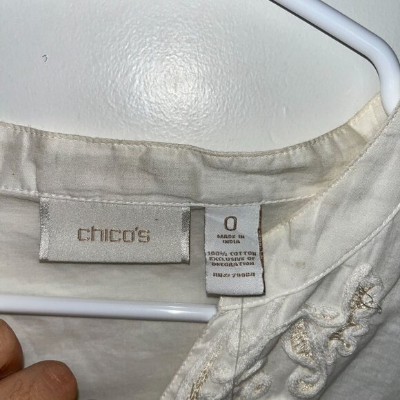 NWT Chicos White Embroidered Tunic Top Size SMall Long Sleeve Lightweight 100% C - Picture 6 of 10